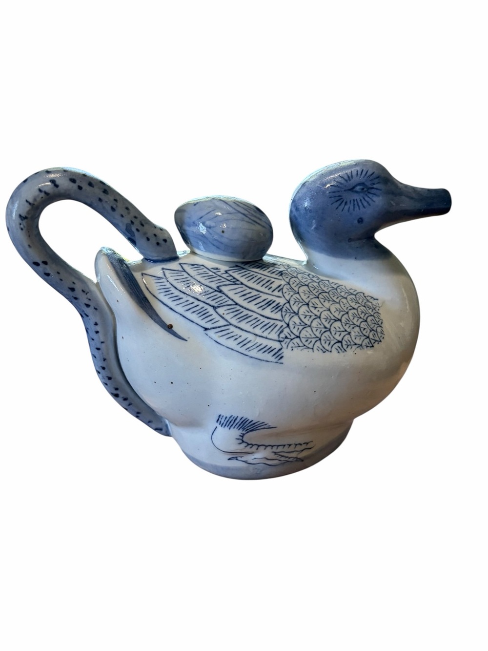 Chinoiserie Vintage Blue and White Hand Painted Teapot/Pitcher - Picture 3 of 7